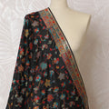 Classic Charcoal Synthetic Brocade Dupatta with Vibrant Floral Design and Ornate Red Border, 85x245 cm-D19311