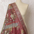 Elegant Dusty Rose Synthetic Brocade Dupatta with Floral Print and Ornamental Border, 85x230 cm-D19313