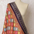 Royal Purple Synthetic Brocade Dupatta with Multicolor Geometric Patchwork and Silver Accents, 85x230 cm-D19314 Regal Fabrics