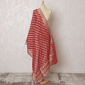 Elegant Red Synthetic Brocade Dupatta with Gold Stripes and Intricate Border, 85x230 cm-D19315