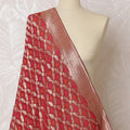 Luxurious Red Synthetic Brocade Dupatta with Golden Geometric Patterns and Lustrous Border, 85x230 cm-D19316 Regal Fabrics
