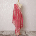 Stunning Rose Pink Synthetic Brocade Dupatta with Silver Stripes and Delicate Border, 85x230 cm-D19319 Regal Fabrics
