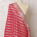 Stunning Rose Pink Synthetic Brocade Dupatta with Silver Stripes and Delicate Border, 85x230 cm-D19319 Regal Fabrics