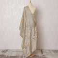 Elegant Silver Synthetic Brocade Dupatta with Pink Floral Embroidery, 85x230 cm-D19321 Regal Fabrics
