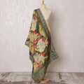 Chic Olive Green Synthetic Brocade Dupatta with Bold Floral Design, 85x230 cm-D19322