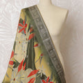 Chic Olive Green Synthetic Brocade Dupatta with Bold Floral Design, 85x230 cm-D19322