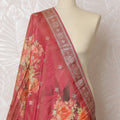 Elegant Turquoise Synthetic Brocade Dupatta with Floral Print and Golden Lace Border, 85x230 cm-D19324