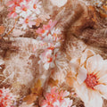 Elegant Viscose Printed Fabric with Floral Pattern in Autumn Shades, 110 cm Width, Last Piece-D19327(3.5Mtrs Piece)