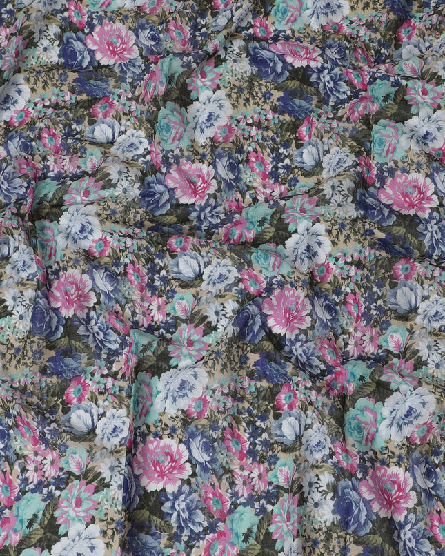 Vibrant Floral Cotton Voile Printed Fabric, Last Piece Available, 110 cm Width-D19329(4.6Mtrs Piece) Regal Fabrics