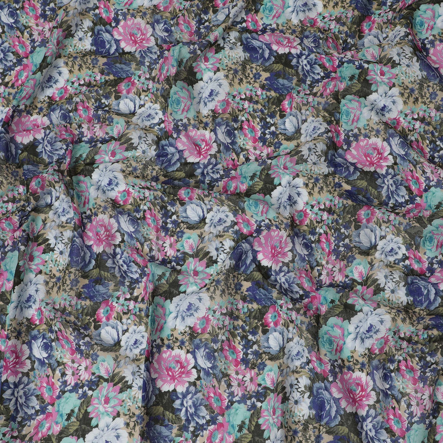 Vibrant Floral Cotton Voile Printed Fabric, Last Piece Available, 110 cm Width-D19329(4.6Mtrs Piece) Regal Fabrics