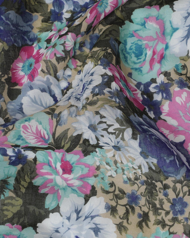 Vibrant Floral Cotton Voile Printed Fabric, Last Piece Available, 110 cm Width-D19329(4.6Mtrs Piece) Regal Fabrics