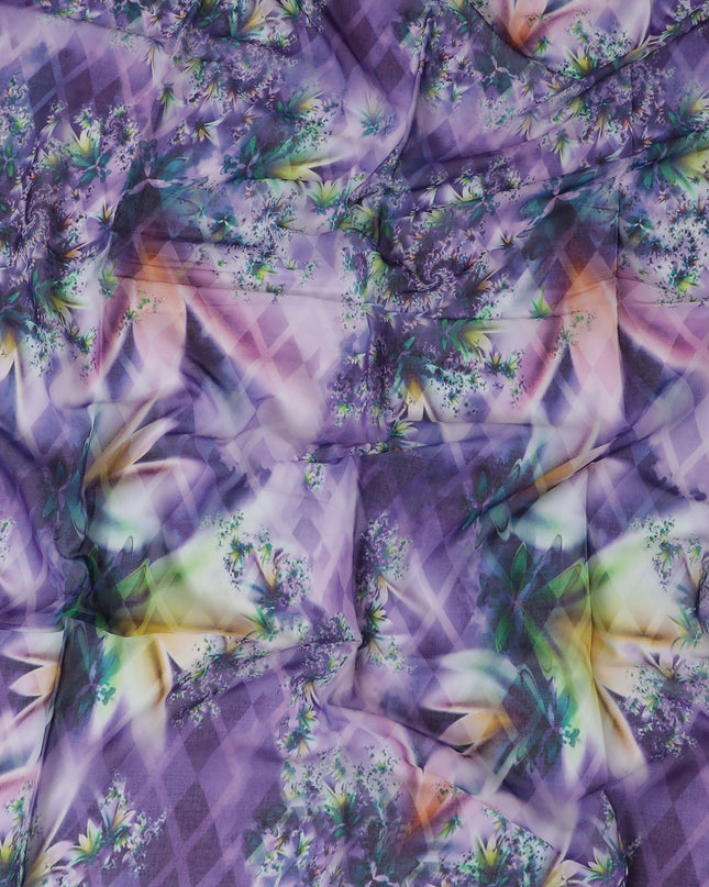 Abstract Lavender Cotton Voile Printed Fabric, Last Piece, 140 cm Width-D19330(2Mtrs Piece)
