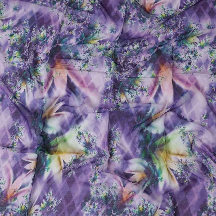Abstract Lavender Cotton Voile Printed Fabric, Last Piece, 140 cm Width-D19330(2Mtrs Piece)