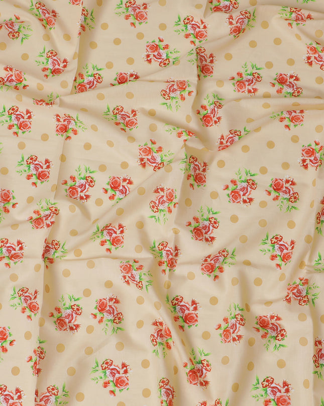 قماش قطن بيج ساحر مع ورود حمراء ومنقط، القطعة الأخيرة، عرض 110 سم-D19331(قطعة 2.5 متر)