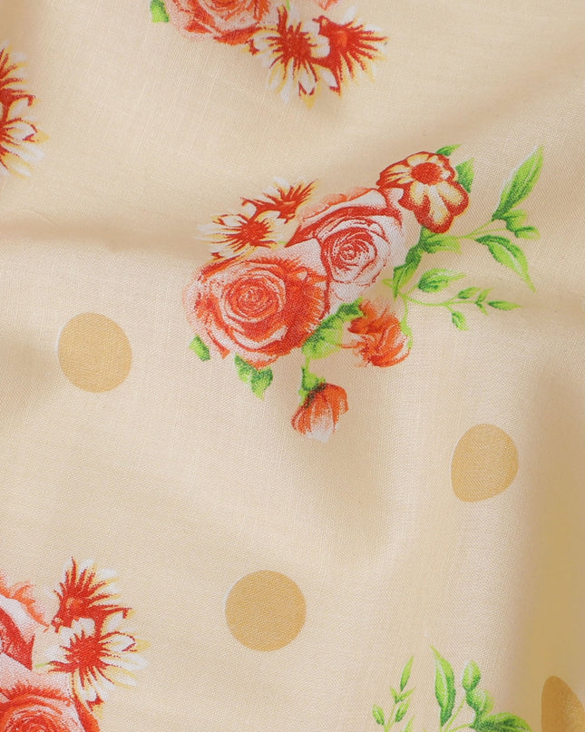 قماش قطن بيج ساحر مع ورود حمراء ومنقط، القطعة الأخيرة، عرض 110 سم-D19331(قطعة 2.5 متر)