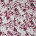 قماش كريب حريري - أبيض مع طباعة زهور بورجوندي الغنية، القطعة الأخيرة، بعرض 140 سم -D19332(قطعة 2.2 متر)