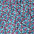 Floral Cotton Fabric - Vibrant Pink and Blue Rose Print on Grey Background, 110cm Wide, Last Piece-D19334(2.5Mtrs Piece)