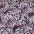 قماش كريب لافندر - طباعة زهور وشريط أنيقة، صناعي، عرض 140 سم، القطعة الأخيرة-D19335(قطعة 3 أمتار)