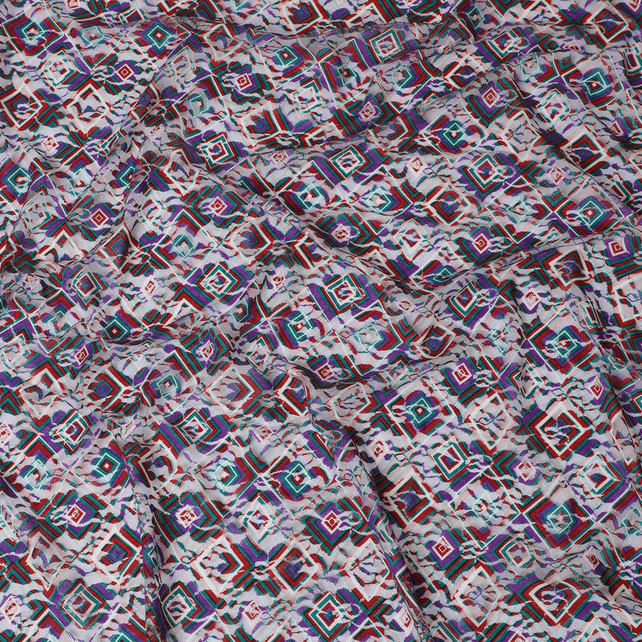 Geometric Lace Printed Fabric - Multicolor Abstract Design, 110cm Wide, Last Piece-D19336(4.15Mtrs Piece) Regal Fabrics