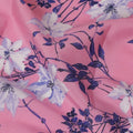 Pink Synthetic Crepe Fabric - Delicate White and Blue Floral Print, 140cm Wide, Last Piece-D19337(1.5Mtrs Piece)