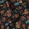 Dark Floral Viscose Crepe Fabric - Multicolored Print on Black, 140cm Wide, Last Piece-D19341(1.35Mtrs Piece)