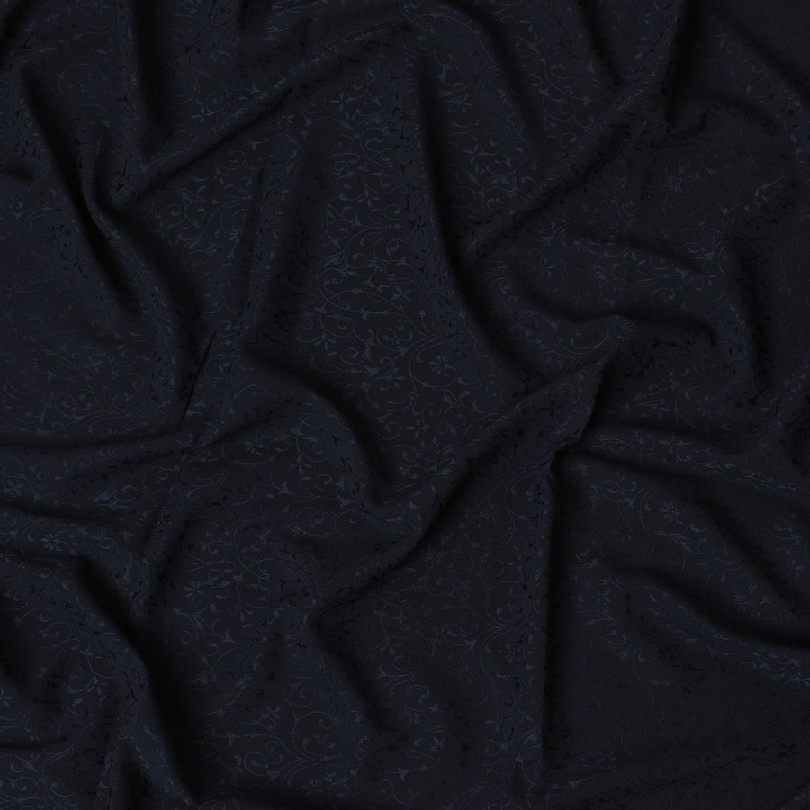 Classic Blue Synthetic Crepe Fabric - Subtle Floral Embossing, 110cm Wide, Last Piece-D19343(1.9Mtrs Piece)