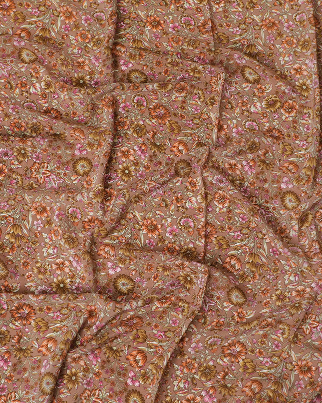 Floral Printed Silk Crepe Fabric, 110 cm Width - Last piece-D19349(1.4Mtrs Piece)