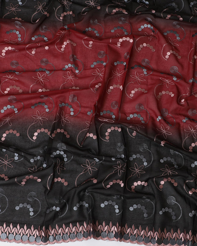 Exquisite Black and Red Cotton Voile Embroidery Fabric, 140 cm Width - Unique Last Piece-D19352(1.4Mtrs Piece) Regal Fabrics