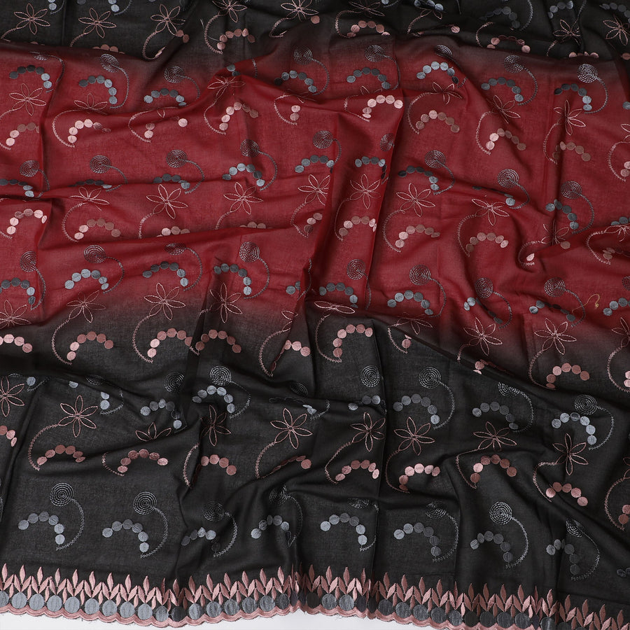 Exquisite Black and Red Cotton Voile Embroidery Fabric, 140 cm Width - Unique Last Piece-D19352(1.4Mtrs Piece)