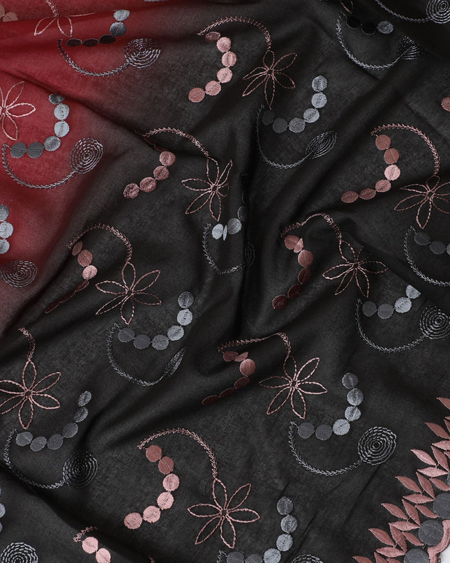Exquisite Black and Red Cotton Voile Embroidery Fabric, 140 cm Width - Unique Last Piece-D19352(1.4Mtrs Piece) Regal Fabrics