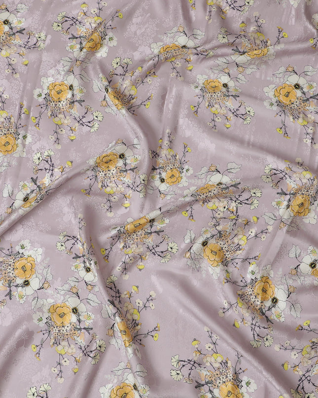 Elegant Lavender Silk Crepe Fabric with Floral Print, 110 cm Width -Last Piece-D19356(1.7Mtrs Piece) Regal Fabrics