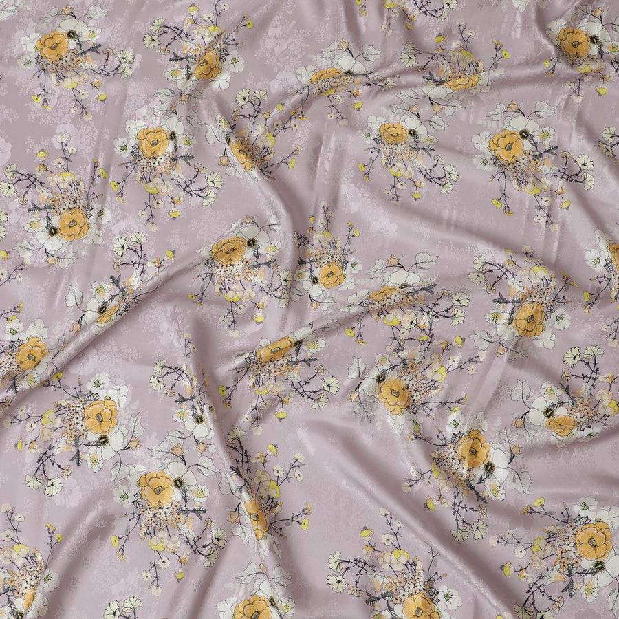 Elegant Lavender Silk Crepe Fabric with Floral Print, 110 cm Width -Last Piece-D19356(1.7Mtrs Piece) Regal Fabrics
