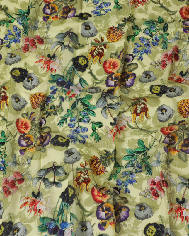Vibrant Botanical Silk Crepe Fabric, 110 cm Width - Last Piece-D19357(1.8Mtrs Piece) Regal Fabrics