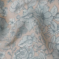 Sophisticated Pale Pink Silk Crepe Fabric with Blue Floral Print, 110 cm Width, Last Piece-D19360(1.6Mtrs Piece)
