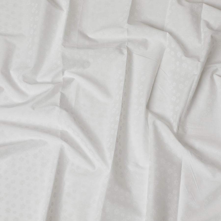 Delicate White Blended Cotton Shirting Fabric with Subtle Floral Emboss, 140 cm Width - Exclusive Last Piece-D19363(1.8Mtrs Piece)