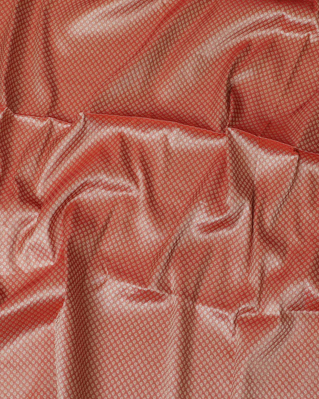 Luxurious Red Synthetic Brocade Fabric with Silver Motif, 110 cm Width - Exclusive Last Piece-D19368(2Mtrs Piece) Regal Fabrics