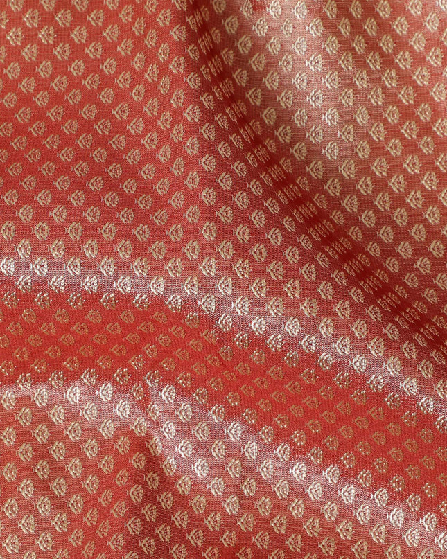 Luxurious Red Synthetic Brocade Fabric with Silver Motif, 110 cm Width - Exclusive Last Piece-D19368(2Mtrs Piece) Regal Fabrics