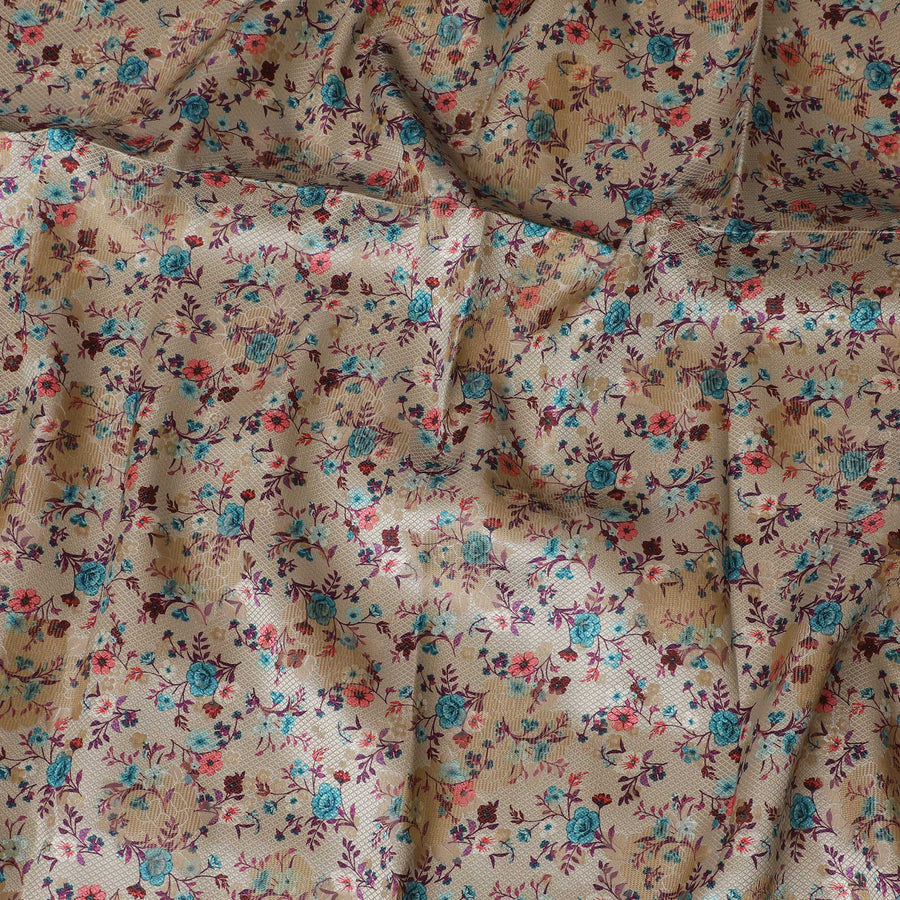 Vintage-Inspired Floral Synthetic Brocade Fabric, 140 cm Width - Exclusive Last Piece-D19369(2Mtrs Piece) Regal Fabrics