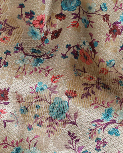 Vintage-Inspired Floral Synthetic Brocade Fabric, 140 cm Width - Exclusive Last Piece-D19369(2Mtrs Piece)