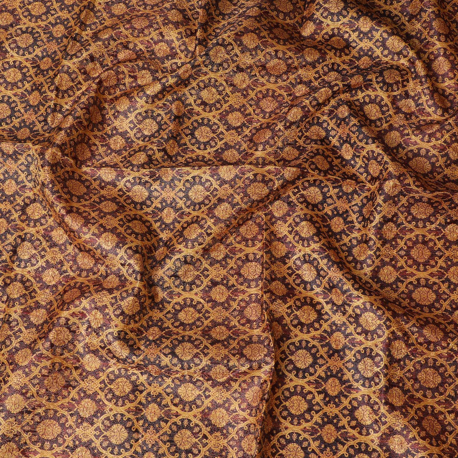 Regal Golden and Burgundy Synthetic Brocade Fabric, 140 cm Width - Exclusive Last Piece-D19370(2Mtrs Piece)