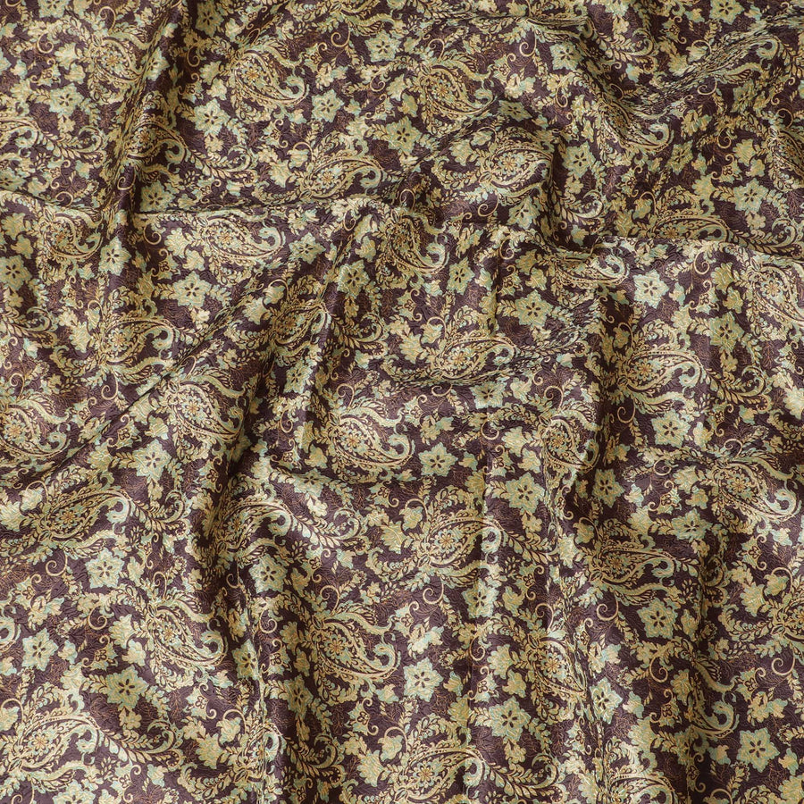 قماش بروكار صناعي مستوحى من الطراز القديم - نمط زهور كستنائي وكريمي أنيق، عرض 140 سم، القطعة الأخيرة-D19373(قطعة 2 متر)