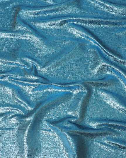 Luxurious Synthetic Brocade Fabric - Ocean Blue Shimmer, 140 cm Width, Last Piece-D19374(2Mtrs Piece)