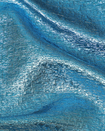 Luxurious Synthetic Brocade Fabric - Ocean Blue Shimmer, 140 cm Width, Last Piece-D19374(2Mtrs Piece)