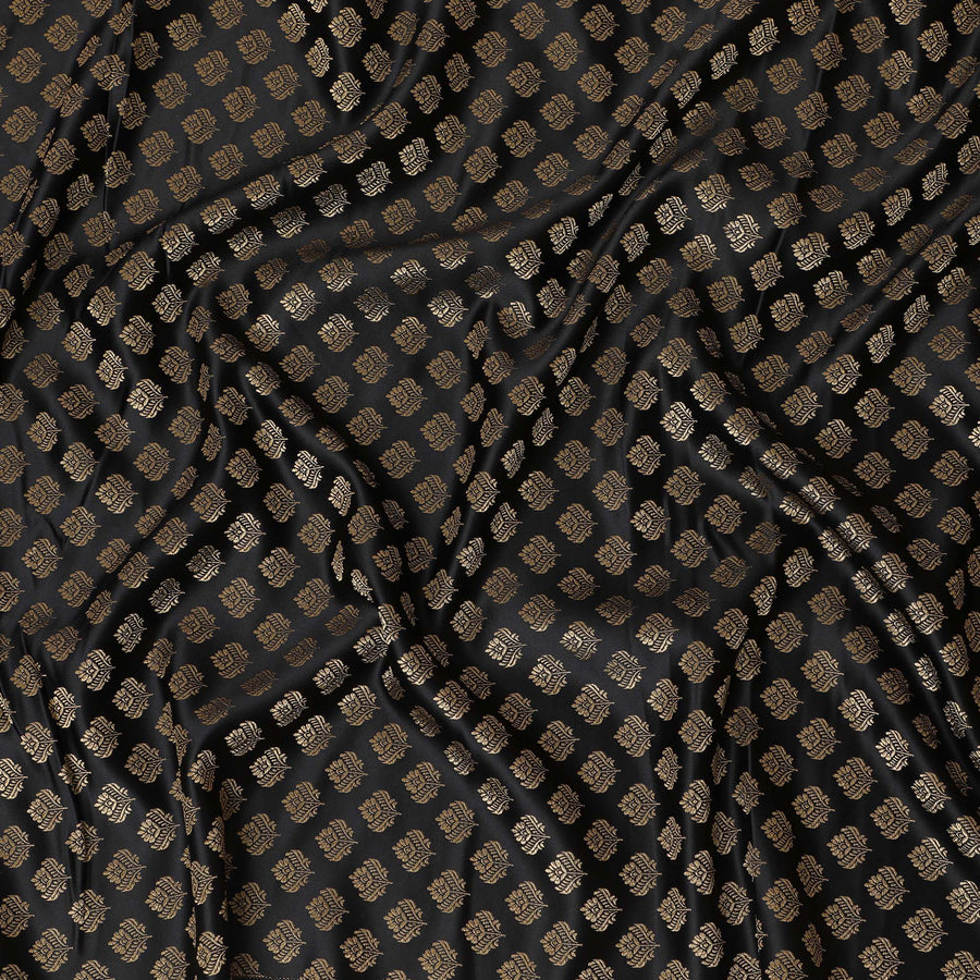 Elegant Black and Gold Synthetic Brocade Fabric with Intricate Floral Pattern â€“ 140 cm Width-D19377