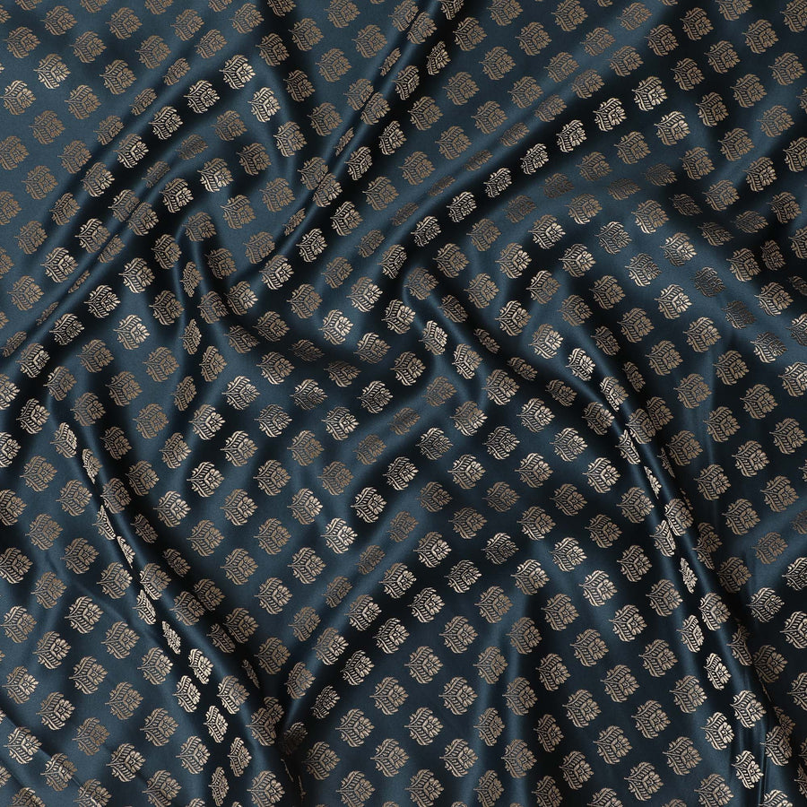 Elegant Teal Green and Gold Synthetic Brocade Fabric with Floral Pattern â€“ 140 cm Width-D19379