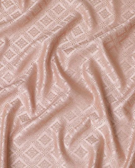 Elegant Blush Pink and Gold Synthetic Brocade Fabric with Geometric Floral Design â€“ 140 cm Width-D19381