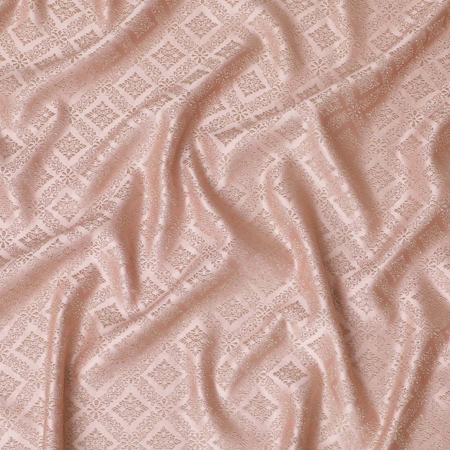 Elegant Blush Pink and Gold Synthetic Brocade Fabric with Geometric Floral Design â€“ 140 cm Width-D19381 Regal Fabrics