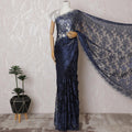 Elegant French Metallic Chantilly Lace Saree - Navy Blue Floral Design, 110 cm Width, 5.5 Mtrs Piece-D19447