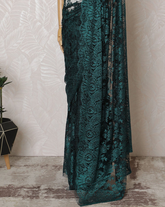 Elegant French Metallic Chantilly Lace Fabric - Teal Green Floral Design, 110 cm Width, 5.5 Meters-D19449 Regal Fabrics
