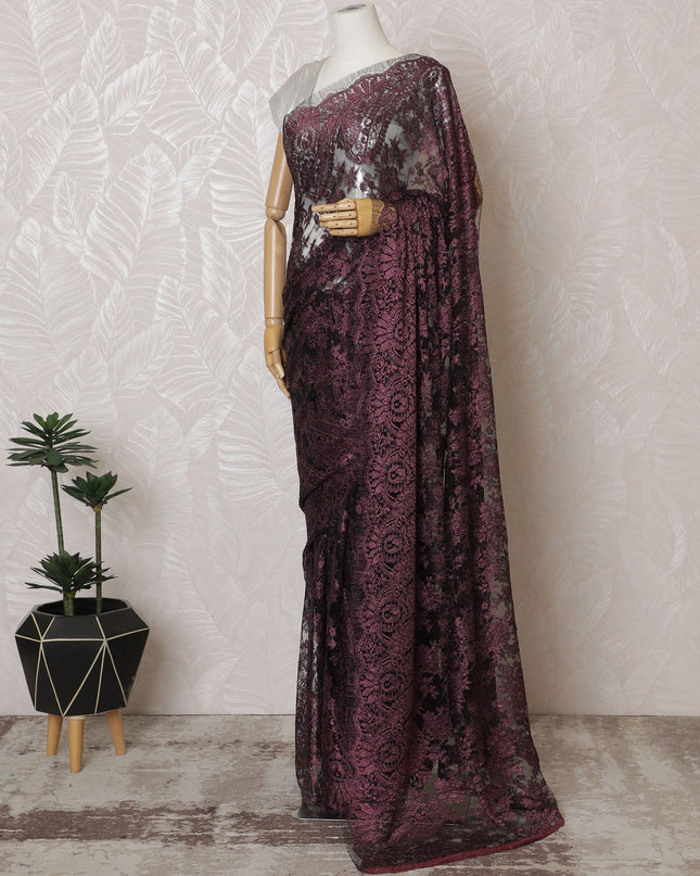Elegant French Metallic Chantilly Lace Fabric - Burgundy Floral Design, 110 cm Width, 5.5 Meters-D19450 Regal Fabrics